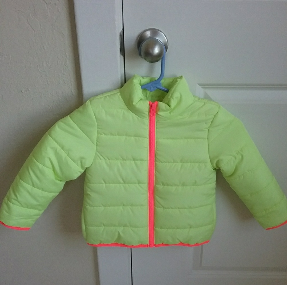 Crazy 8 Girl's Neon Green Orange Puff Jacket